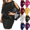 Women's Fashion Plus Size Irregular Sequin Splicing Strapless Chiffon Round Neck Dress