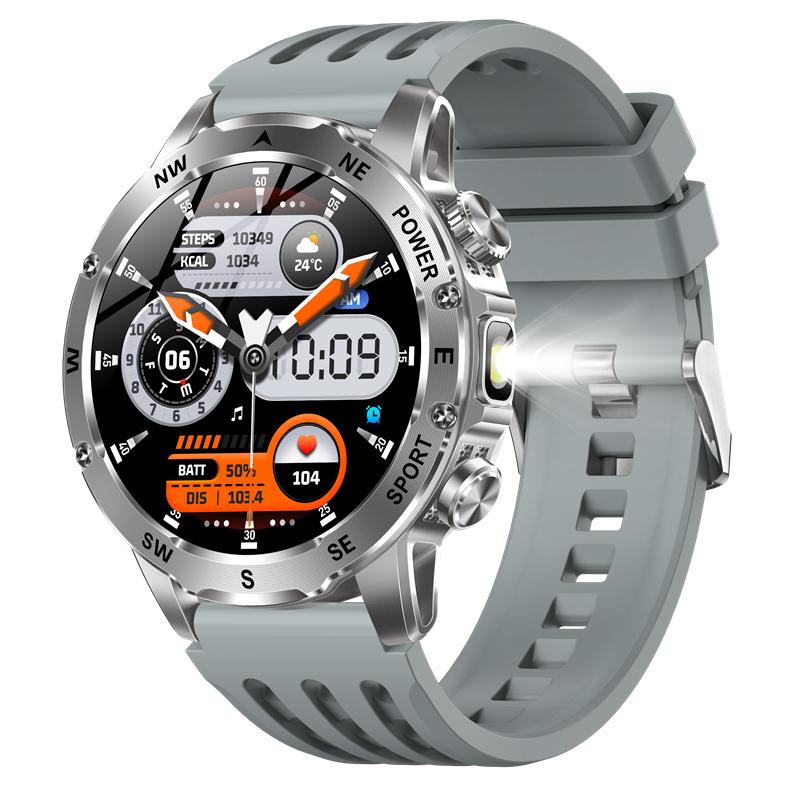 Men AK92 Smart Watch LED Light Flashlight Compass  Multi-Sports Fitness Tracker Outdoors Smartwatch BT Wireless Calling 800mAh