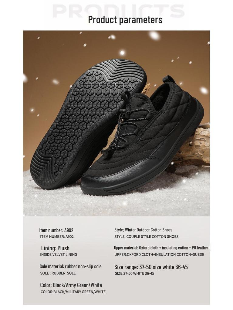 Size 50 Plus Size Winter Casual Couples' Fleece-lined Cotton Shoes - Warm, Thick, Lightweight, Non-slip Snow Slippers.