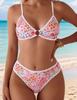 Women's Swimsuit Floral Triangle Cup Sexy Backless Bikini Set Swimwear Beachwear Bathing Suits