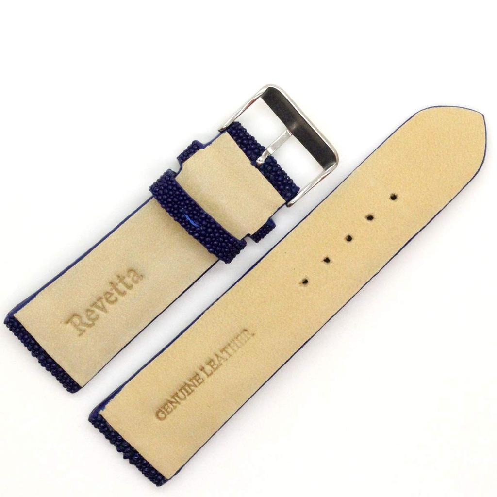 Revetta Rochenleder Uhr Galuchat mit Blauem Federsteg Federstegentferner Inklusive Armband, Leder, Blau, Punkt, 22mm, Stege, [090-2stb22-1]