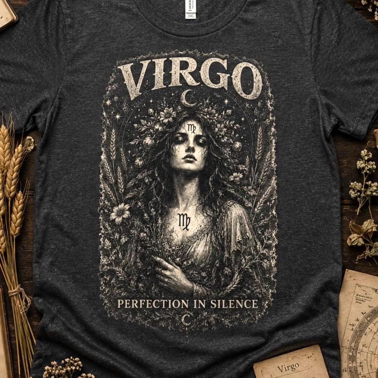 Virgo Zodiac Shirt, Gothic Astrology Tee | Dark Academia Horoscope T-Shirt, Celestial Virgo Apparel, Virgo Gift for Women Men 2XL