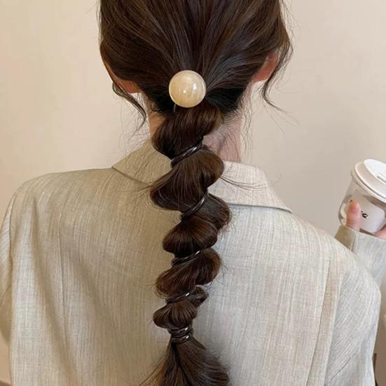 2Pcs Hair Tie for Women, Spiral Design Hair Bands, Thick Elastic Hair Ropes for Ponytails Buns, No Pulling or Snagging Large Bead Hair Tie