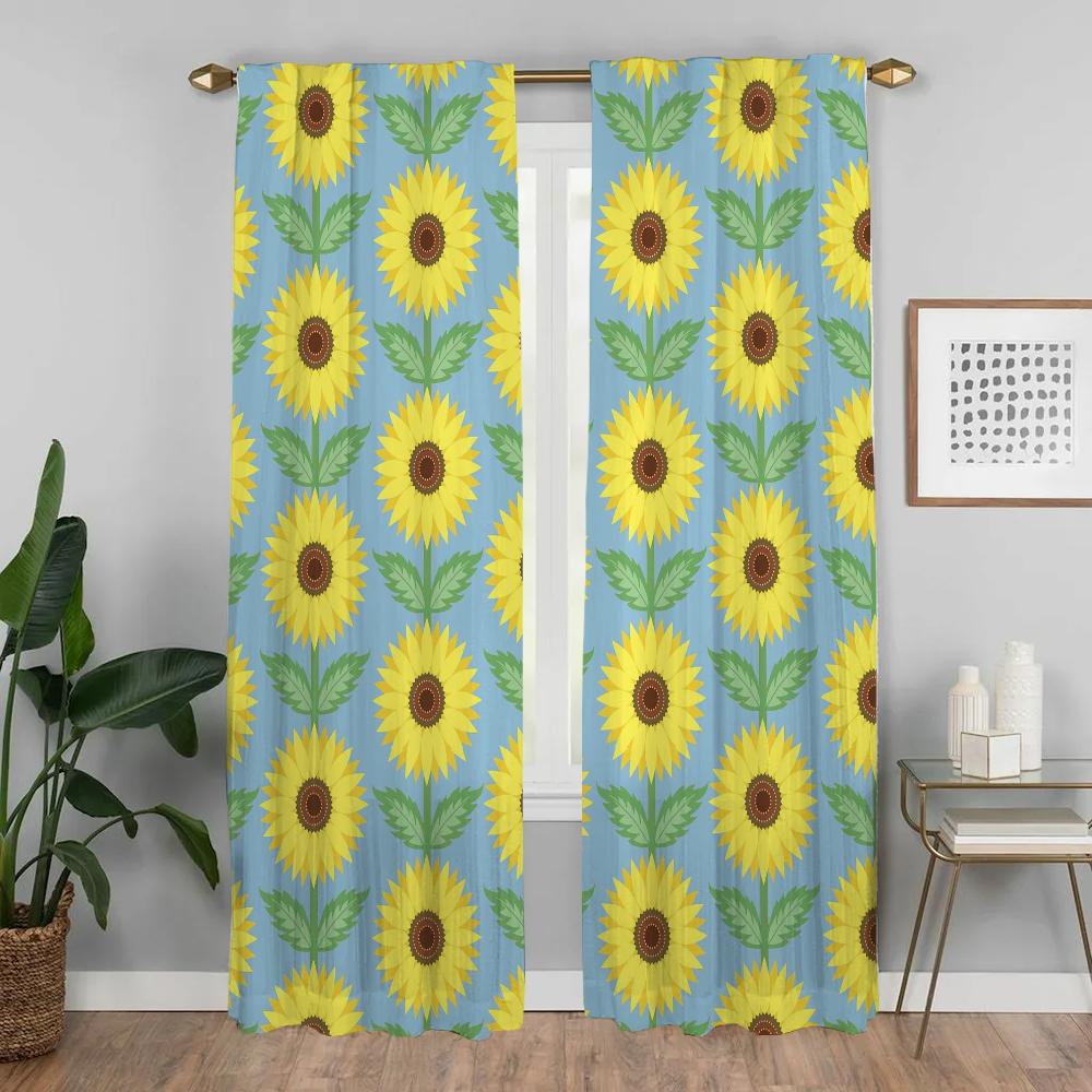 Blackout Curtains for Living Room Pumpkin Sunflower Print Shades Tulle for Bedroom Home Interior Curtains 2 Pieces Partition