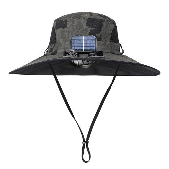Sun Hat with Solar-Powered Dual Fans Wide-Brimmed Outdoor Fishing Hat with USB Charging Breathable Mesh Fishermen Hat