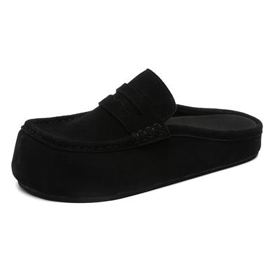 Mules Half Shoes For Men Suede Leather Backless Casual Shoes Semi-Drag Loafers Slippers 2026 Fashion Open-back Slides Sandals