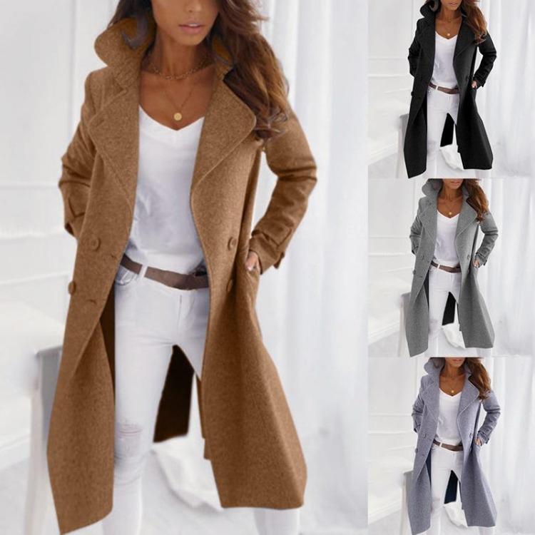 Women Warm Winter Woolen Trench Coat Long Overcoat Thick Full Sleeve Outwear Cashmere Cardigan Jacket