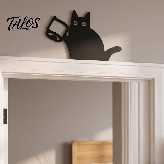 Bathroom Door Decoration Nosy Black Cat Topper Decor, Halloween Corner Acrylic Indoor Doorway Statue Top Figurine for Bedroom Home Gift Lovers