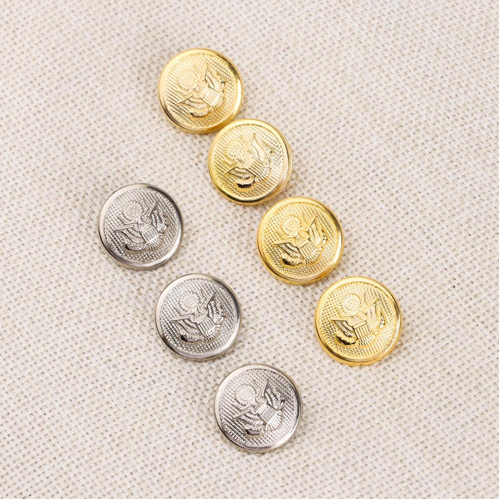 10PCS Gold Silver 15mm Round Metal Eagle Button Blazer Suits Uniform Buttons Eagle Badge Sewing Clothing DIY Clothing Accessory