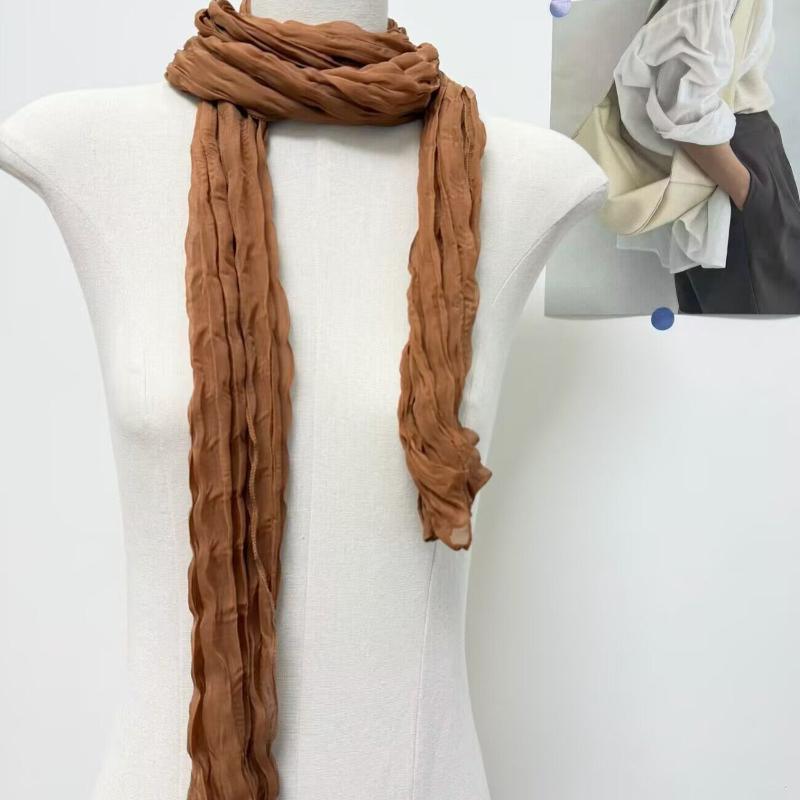 Foulard Long Froissé 180x30cm Coton Chanvre Aspect Châles et Écharpes Couleurs Unies Foulard de Tête Pour Femmes Mode Plié Écharpes Fines 180x30cm gray