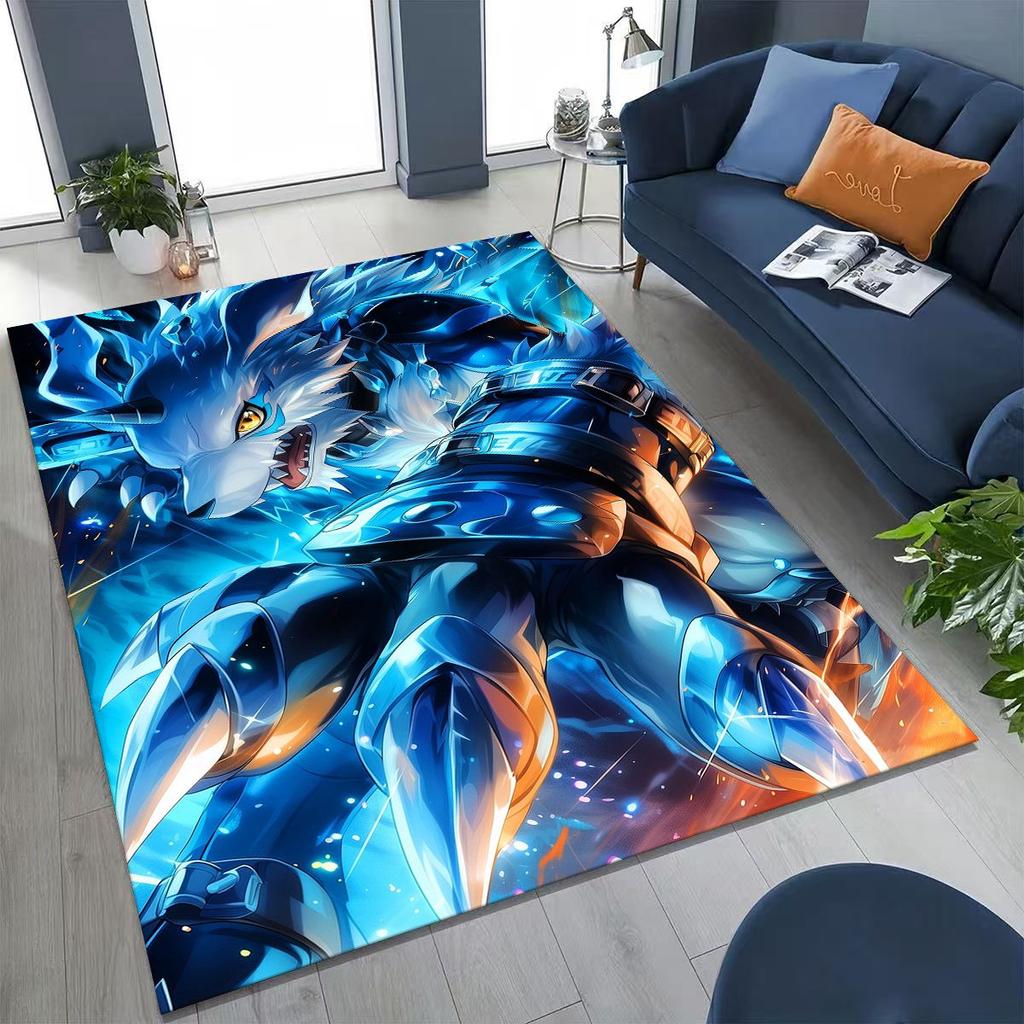 Retro Digimon Adventure Angewomon Agumon Cartoon Rug for Bedroom Living Room Sofa Home Doormat Decor,Kids Non-slip Floor Mat