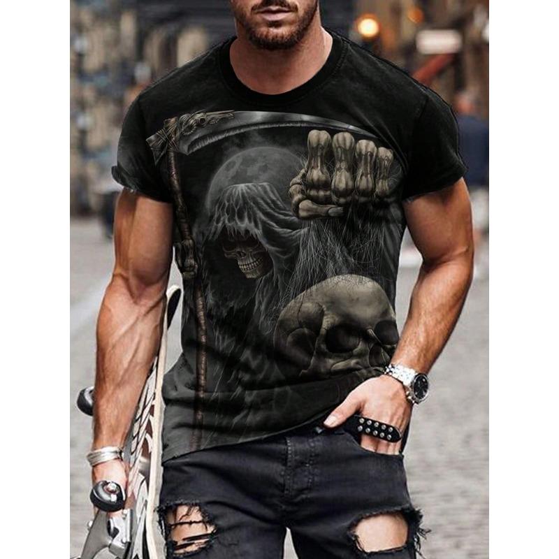 Summe Street Men's T-shirt Skull Print Men's T-shirt Casual Short-sleeved Top Outdoor Sports Fashion Men's T-shirt Clothing