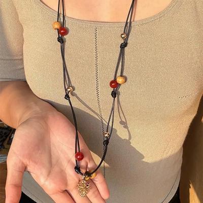 Women's Bohemian Hippie Beaded Long String Pine Cone Necklace