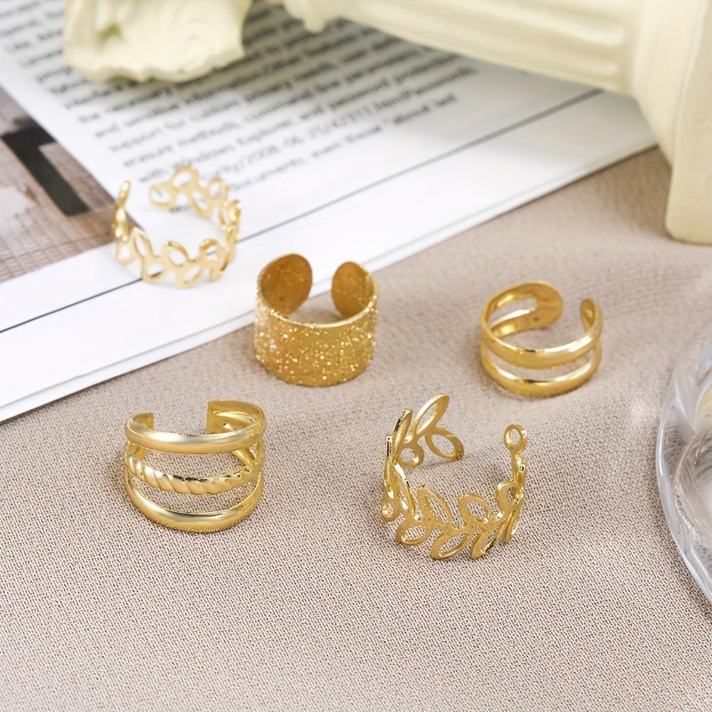 5pcs Minimalist C Shaped Ear Cuff, Leaf Shaped Double Layers And Triple Layers Hammered Pattern Clip On Earrings For Women And Girls