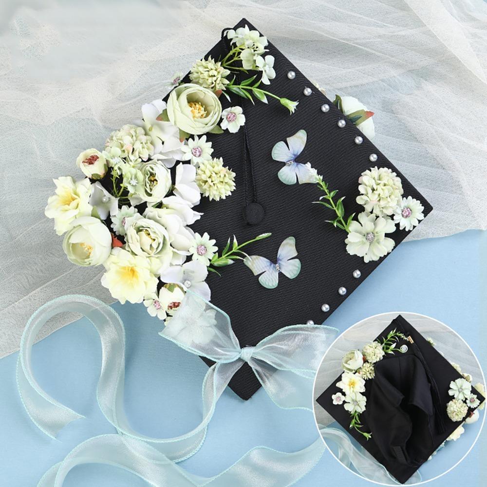 

Bachelor Academic Hat with Tassels Doctor Trencher Cap Material Package Student Supplies зелёный