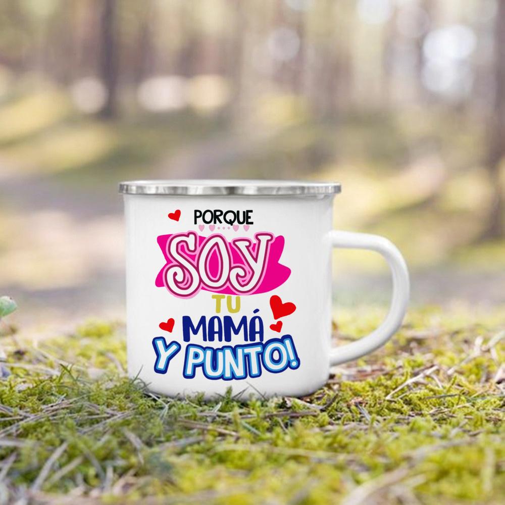 Creative Coffee Cups Best Mom In The Word Spanish Print Mug Camping Handle Mugs Handle Enamel Cup Festive Birthday Gifts for Mom