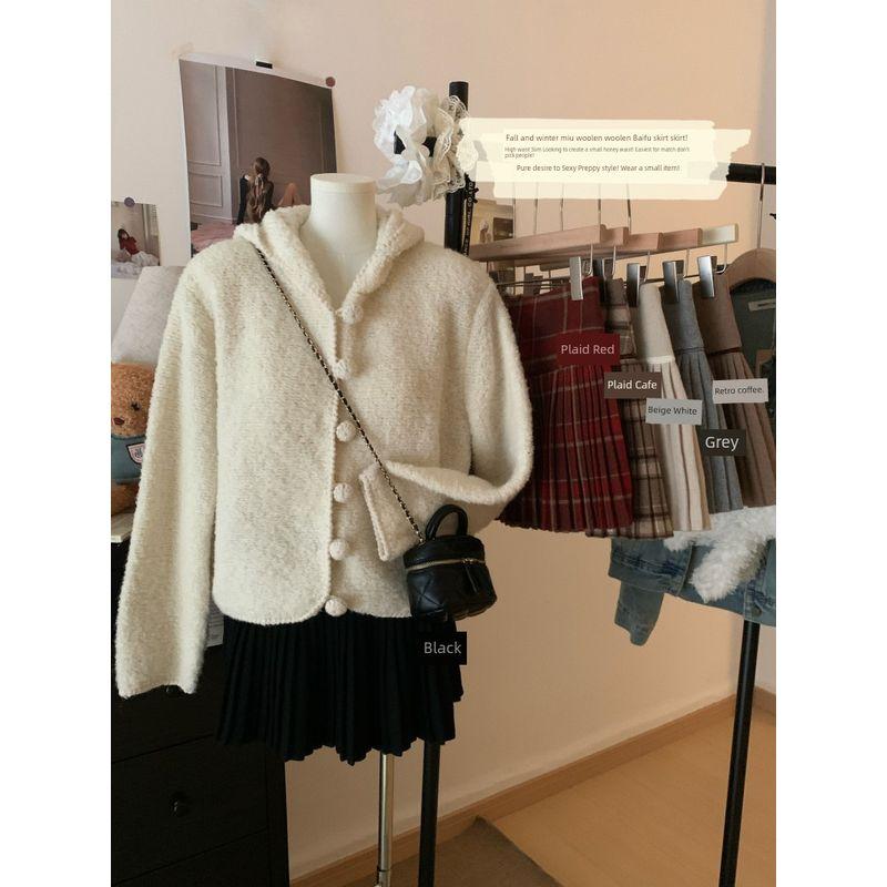 Kumikumi Preppy Plaid High Waist Skirt Women clothes Autumn Versatile Age-Reducing Slimming A- line Skirt Pleated Skirt