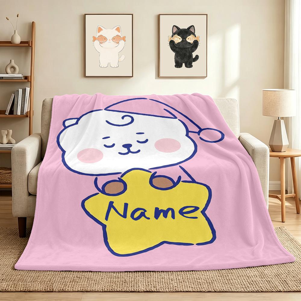 Custom Name Kawaii Friends Flannel Blanket Throw Blanket Soft Warm Sofa Bed home Decor Unique Gift