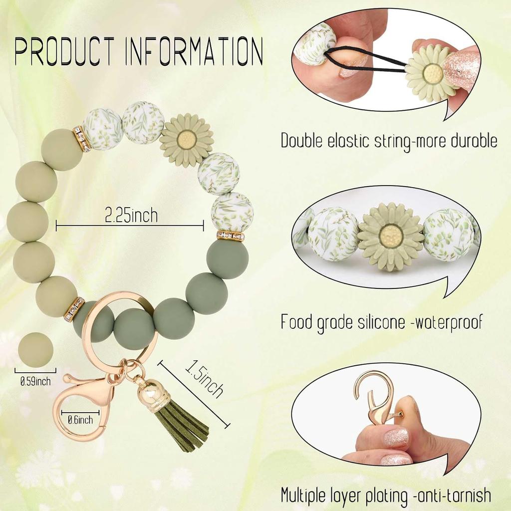 BAOSIWA Silicone Beaded Keychain Wristlet Key Ring Bracelet Cute Car Key Chain Holder for Women Girls