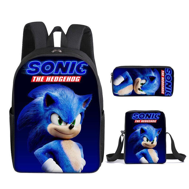 Sonic Primary School Student Schoolbag Three-Piece Set, Animation Cartoon Backpack, Shoulder Bag Pencil Case