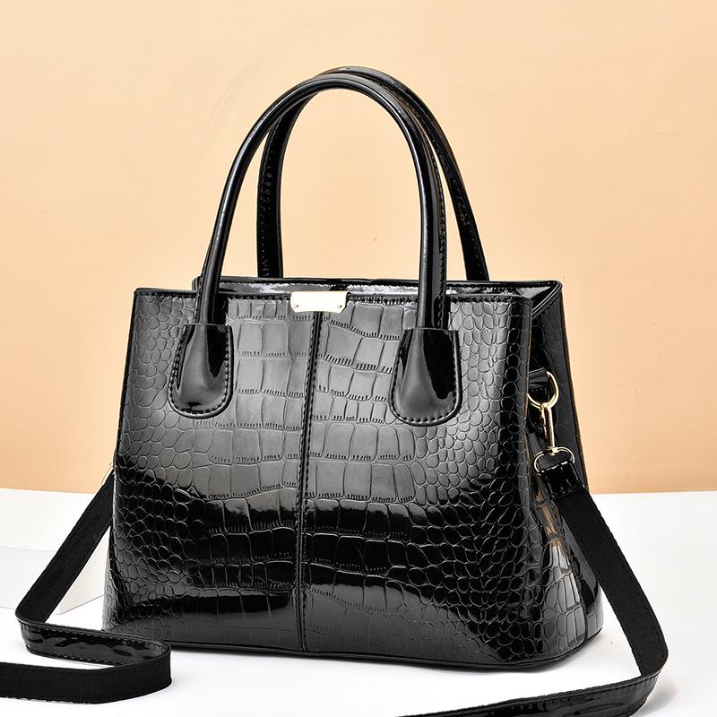 Patent Leather Stone Grain Handbag 2025: New Large Capacity Simple Women's Crossbody & Shoulder Bag