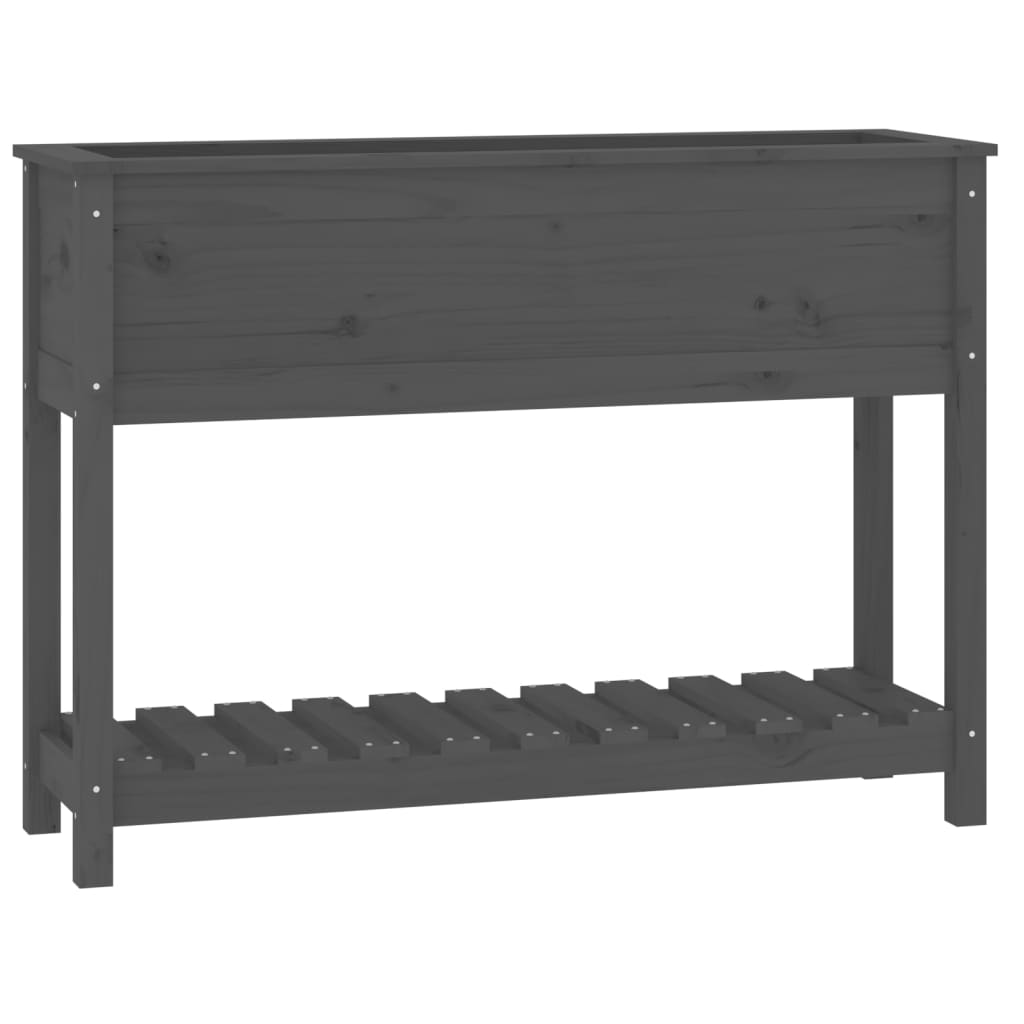 Planter with Shelf Gray 111.5 x 34.5 x 81 cm Solid Pine Wood