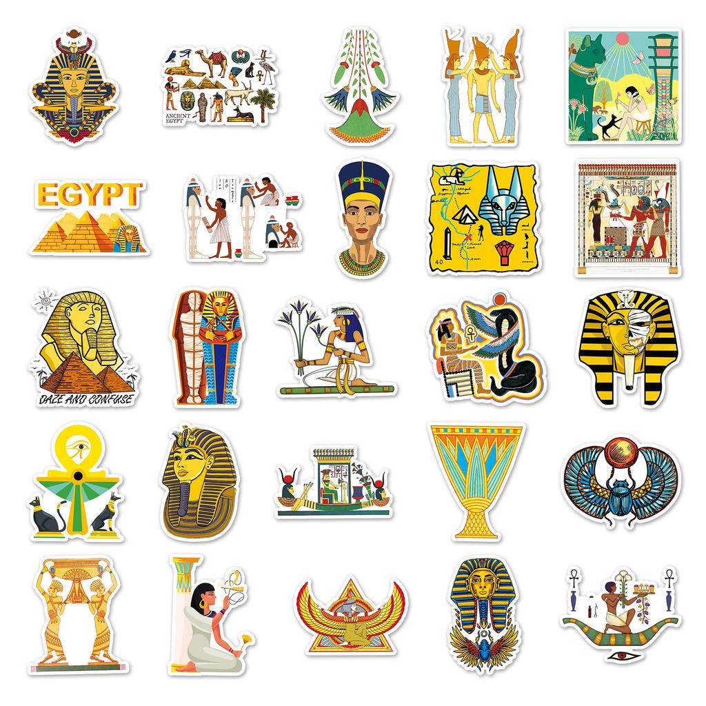 10/50Pcs Ancient Egypt Stickers Pyramid Sphinx Pharaoh Stickers Graffiti Stickers for DIY Luggage Laptop Skateboard Motorcycle Bicycle Stickers