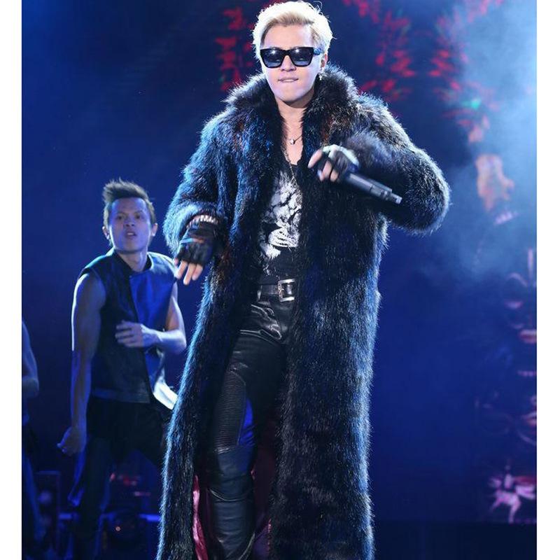 

Меховая куртка осень и зима новый модный тренч искусственный лисий мех длинное пальто большой размер теплый S чёрный