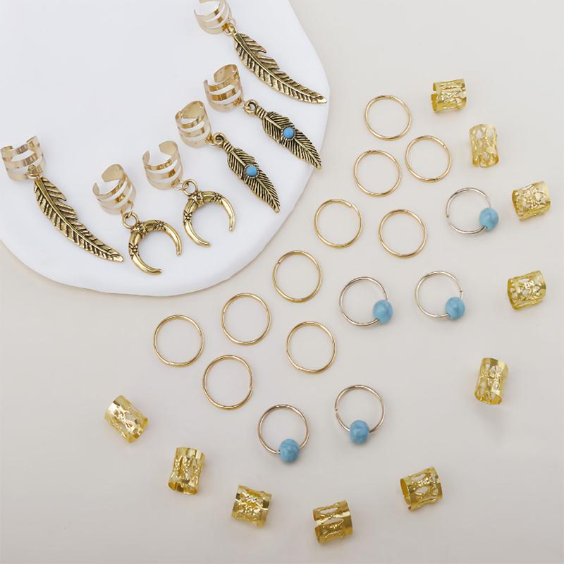 1Set Dreadlock Hair Rings Hair Jewelry Cuffs Clip Hair Braids Dirty Braids Bead Hippie Hairpin Accessories Headwear For Women