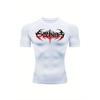 Men's Compression Shirt Quick Dry Black Gym T-Shirt Red Gradient Death Metal Drip Font Print Sportswear