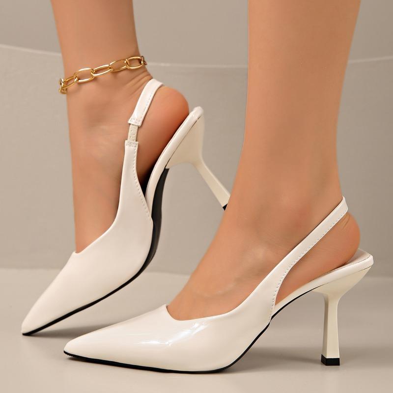 Zapatos de tacón alto inclinados patentados para mujer - tacones de aguja finos y puntiagudos con correas de hombro ajustables