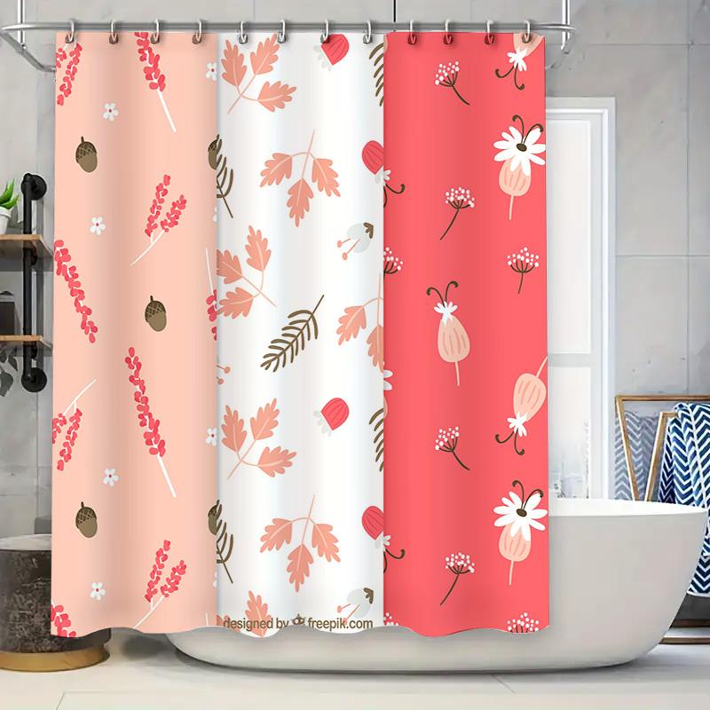 

Stylish Bath Curtains with Autumn Leaves Design Set of 3 for Home Bathroom Decor in Pink, White Red Floral Pattern. 90x180cm