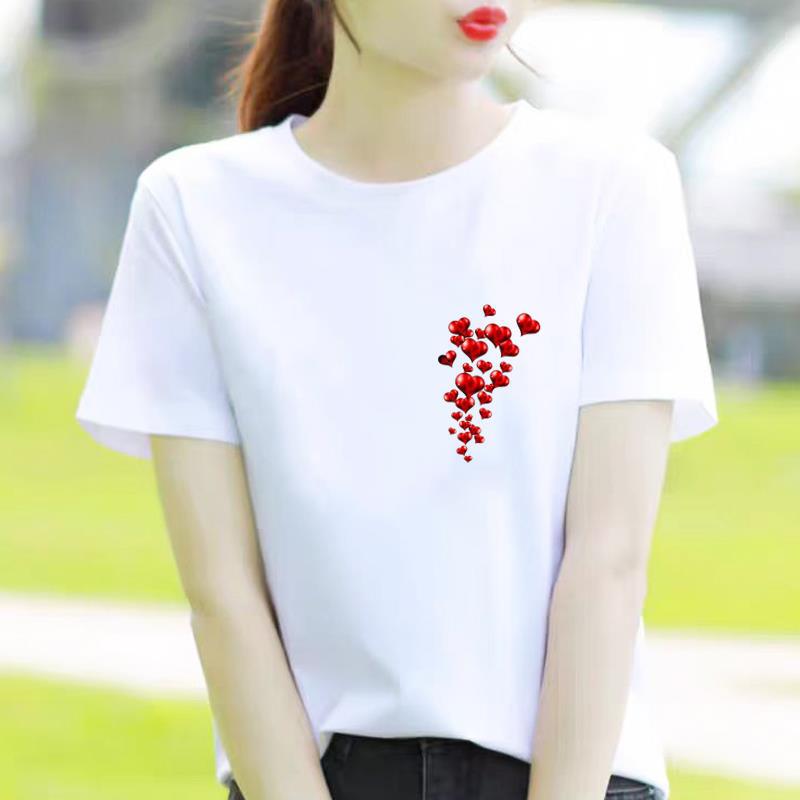Bottom Shirt Ins Sweet Simple Flowers Round Neck Wear FeUnisex Print Fashion Internet Celebrity Commuter Shortsleeved Tshirt