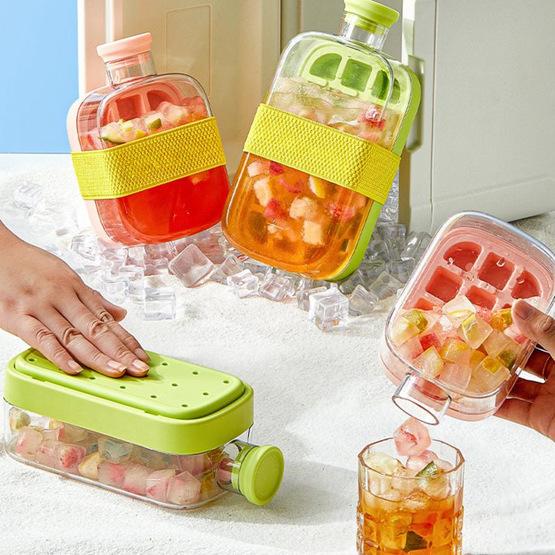 Ice Cube Bottle With Straw, 2-in-1 Touch-Free Ice Cube Tray Water Bottle, Leakproof Silicone Ice Mold For Freezer, Coffee, Juice