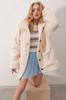 Women's Coat New Season Fashion Beige Polo Collar Double Pocket Buttoned Front Plush Coat