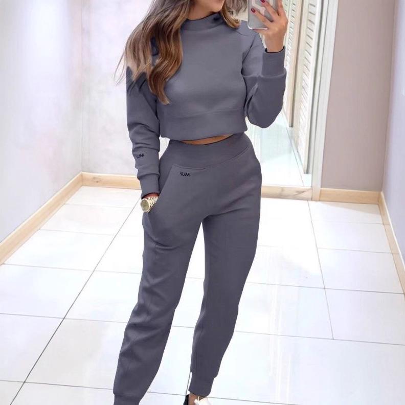 2024 Herbst/Winter Damen High Neck Slim Fit Langarm Freizeit-Set für Europa & Amerika