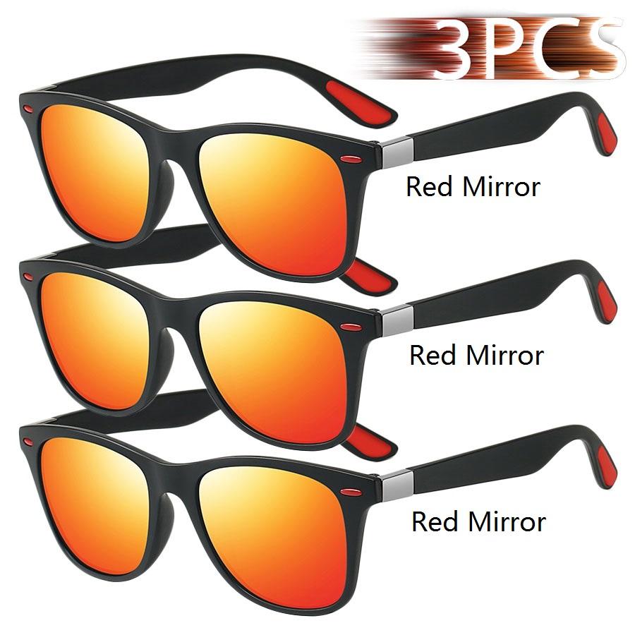 3 Pieces Fashion Unisex Vintage Square Sunglasses For Men Women Driving Fishing Luxury Brand Designer Sun Glasses UV400 Eyewear