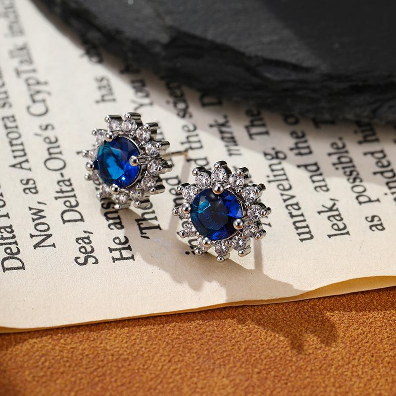 Elegant Sapphire Zircon Stud Earrings for Women - Unique Autumn/Winter High-End 925 Silver Post Design.