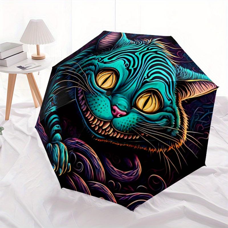 1pc Whimsical Feline Automatic Folding Umbrella, 8-Rib Sturdy Canopy, Portable Travel Umbrella for Outdoor Use,117