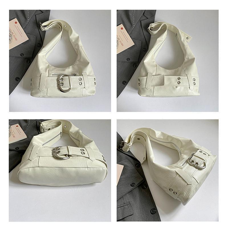 Retro Luxury Belt Buckle Shoulder Bag, Y2k Hot Girl Motorcycle Bag, Fashion Rivet Large Capacity Handbag Crossbody Dumpling Bag