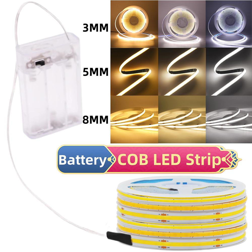 5V COB LED Light Strip Motion Sensor 320LEDs/m 3AAA Battery USB Powered 3MM 5MM 8MM For Cabinet Wardrobe Kitchen Stair Lighting