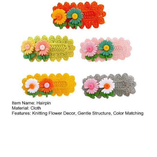 5Pcs Kids Hairpin Knitted Flower Decor Side Bang Hair Clips Gentle Non-Pulling BB Clips Birthday Party Hair Accessories