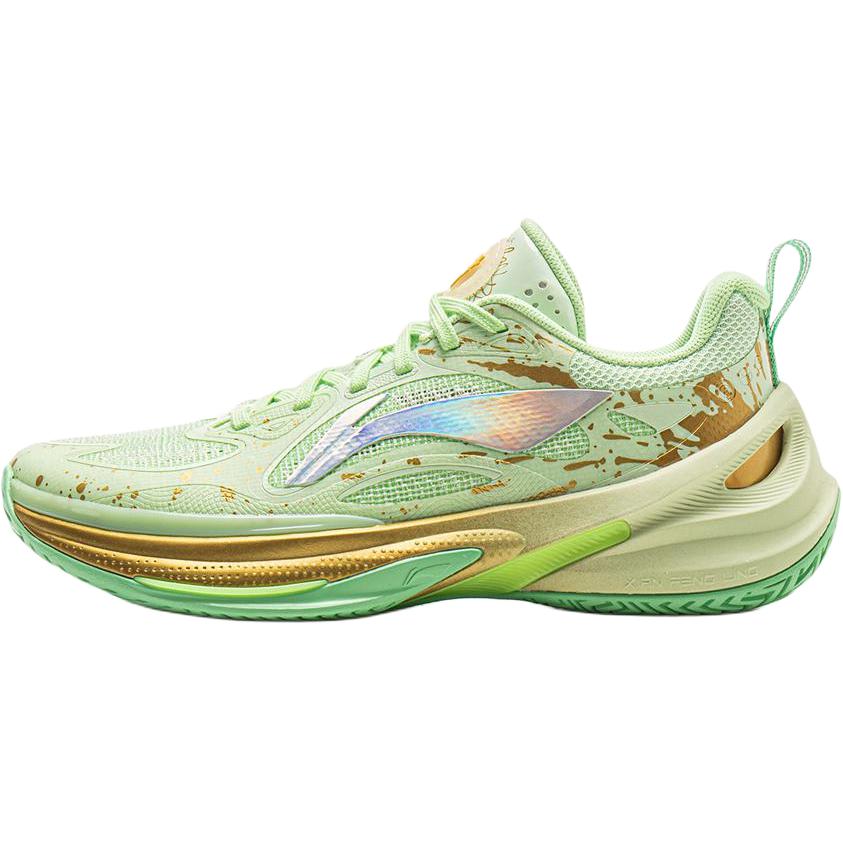 Li Ning Kids Basketball Comfortable Versatile Non-Slip Rebound Support Low-Top Basketball Shoes Kids sneaker Fairy-Green Bright-Gold YKBV056-5