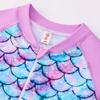 Girls' Long-Sleeve Mermaid One-Piece Swimsuit - Quick-Dry, Sun Protection