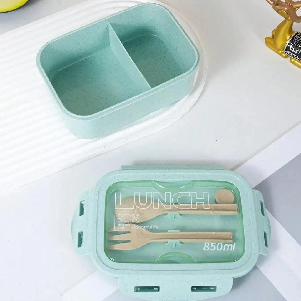 1pc Lunch Box, Lunch Box, Office Worker's Day Solid Color Square Shaped, Sealed with Tableware, Microwave Oven Meal Box
