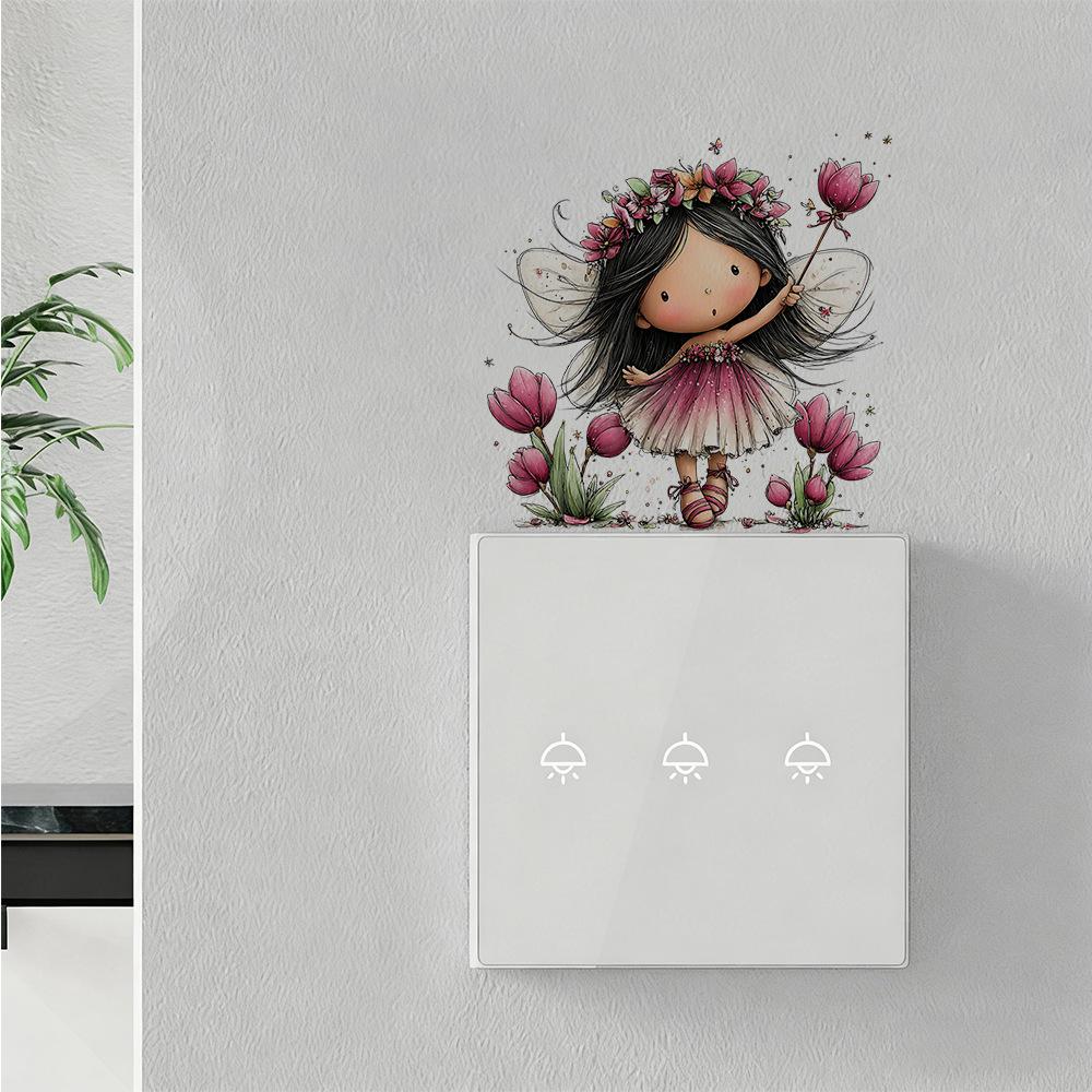 Cartoon Fruit Flower Fairy Switch Wall Sticker Creative Socket Decor for Kids Room Bedroom Living Room Home Decor