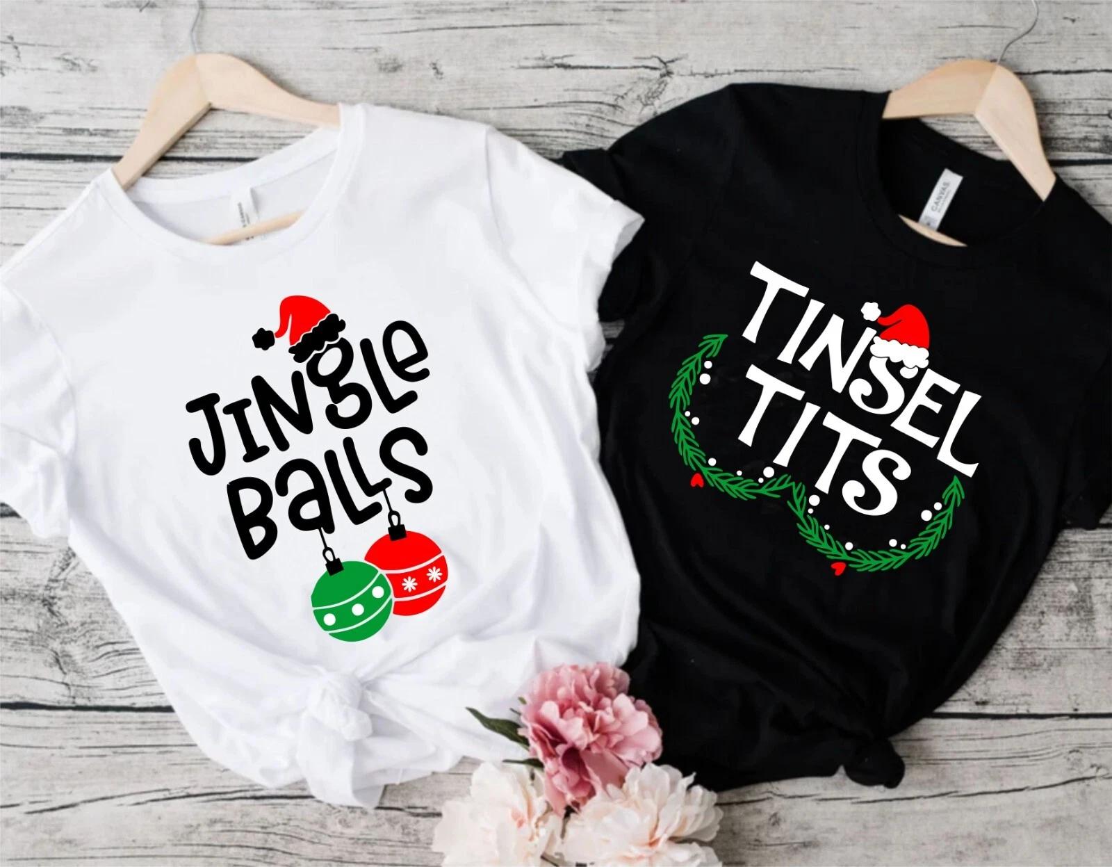 Jingle Balls and Tinsel T*ts T-Shirt, Couples Matching Christmas Xmas Party Top XL