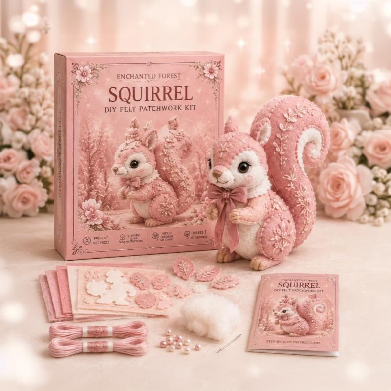 Pink Forest Friends Diy Patchwork Collection, All-Inclusive Sewing Kit To Make Cute Woodland Animals, Household Hobby Decor Gift