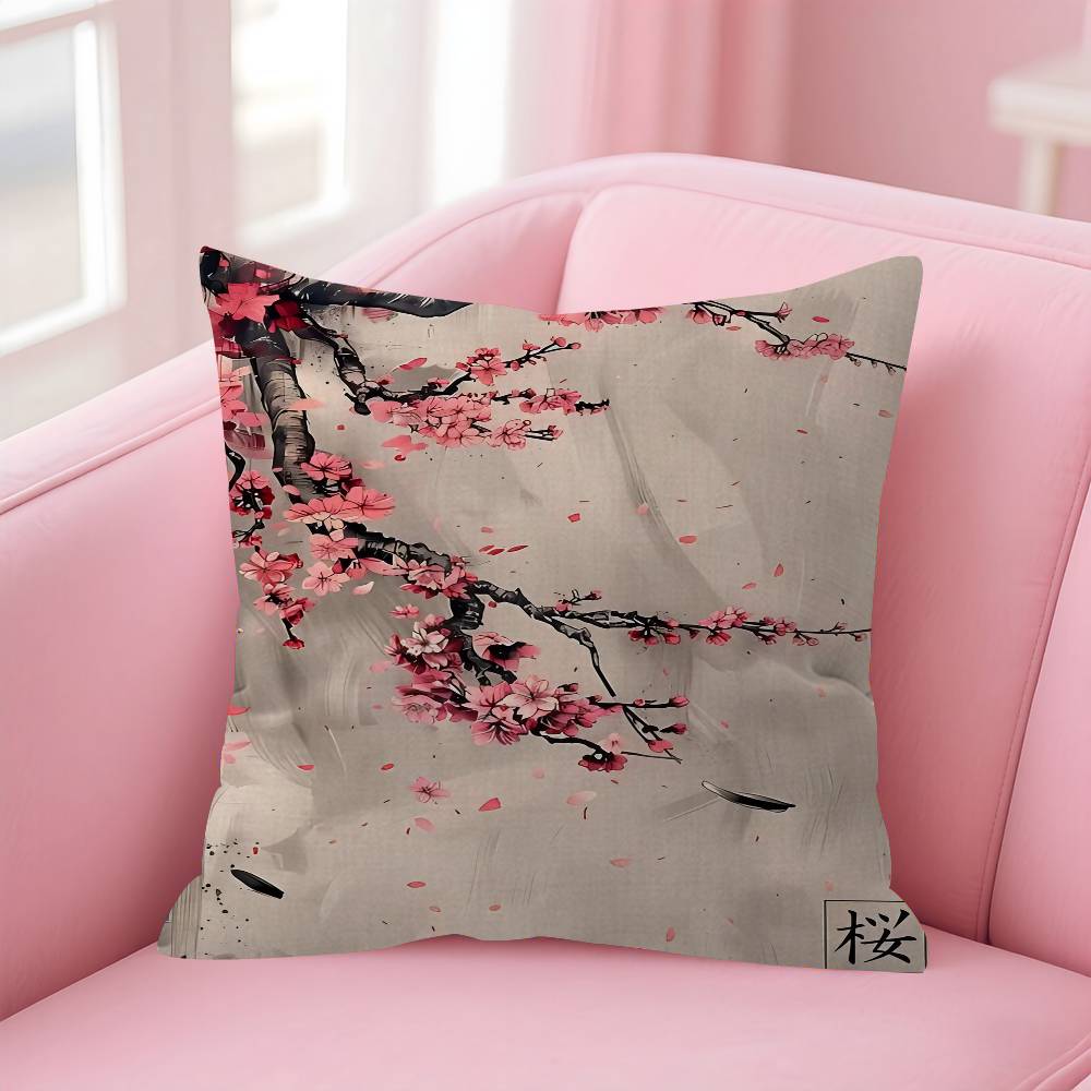 Landscape Samurai Geisha Bonsai Torii Gate Sakura Pillow Cover For Bedroom Room And Living Room Sofa Decorative Cushion Cover