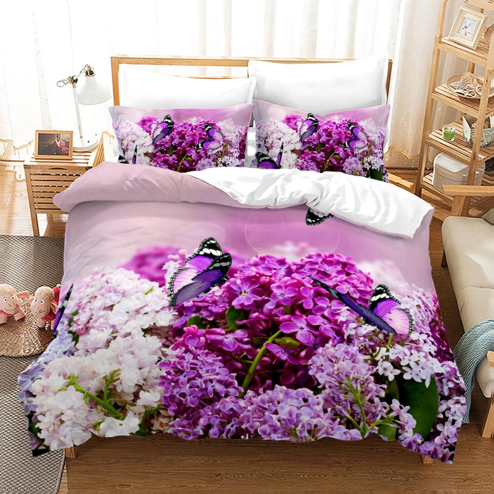 Floral Bedding Set 3D Printed Spring Fragrant Flowers Skin-Friendly King Queen Size Duvet Cover Set with Pillowcase for Girls
